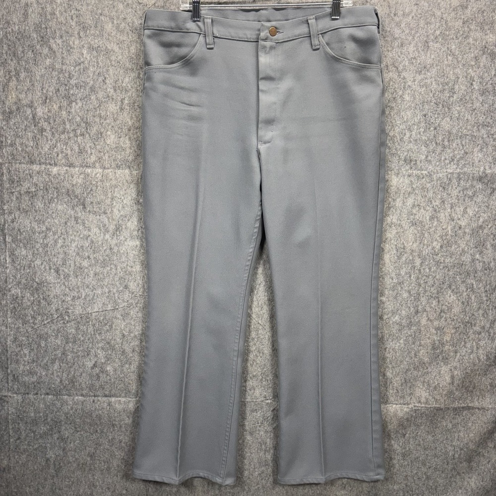 Vintage Wrangler Rancher Flare Boot Cut Pants Men's 36x29 Gray Talon Zip 70s USA